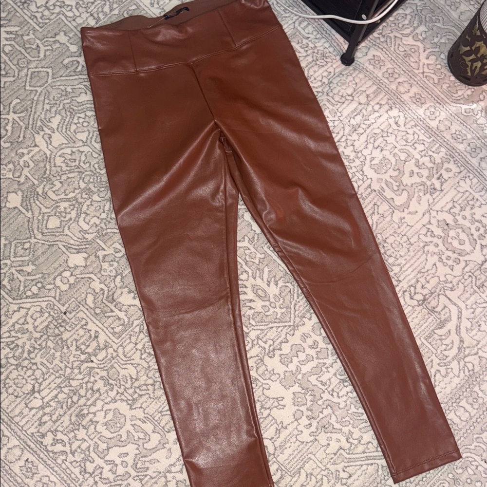 Brown Faux Leather Leggings